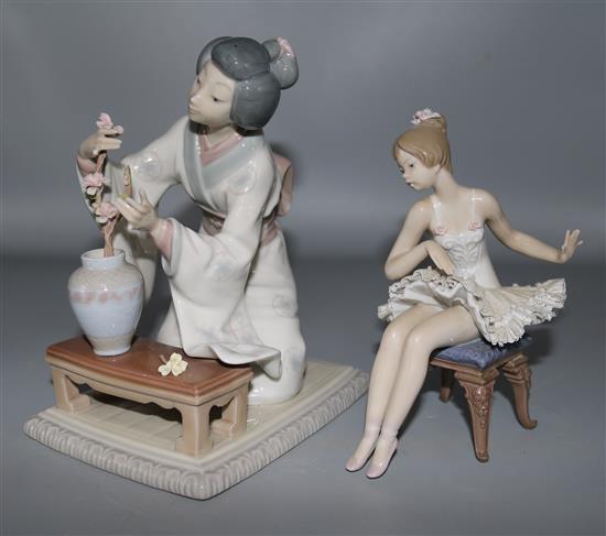 A Lladro Japanese girl and a ballerina